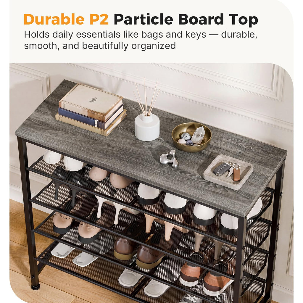 5 Tiers Shoe Rack, Metal, Adjustable, 29.5" W, Gray