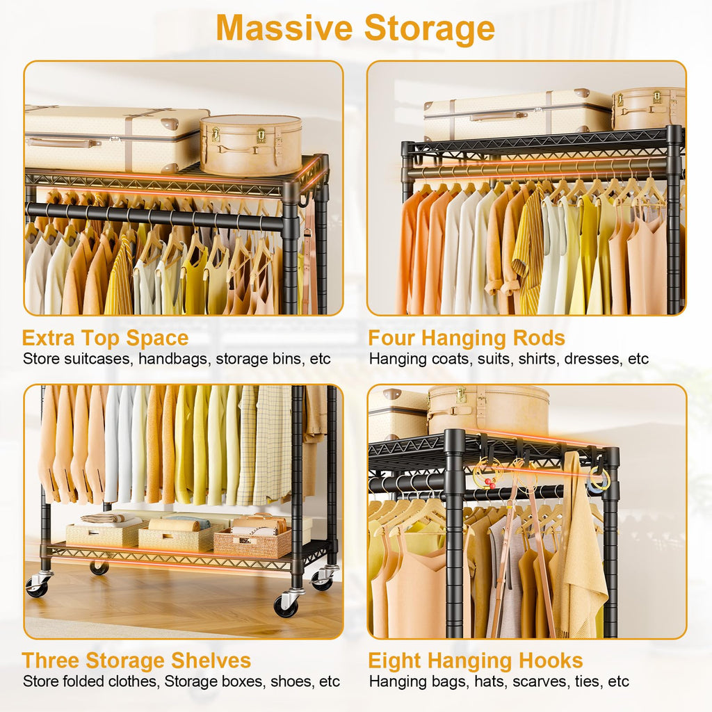 P5 Rolling Clothes Rack, Clothing Racks for Hanging Clothes, Black