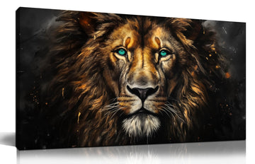 Canvas Wall Art Decor - Golden-Brown Lion with Blue Eyes Wildlife Wild Animal Picture Print Artwork - Ideal Teen