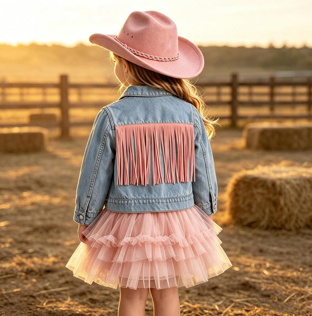 Girl Jean Jacket Tassels Long Sleeve Button Denim Coat