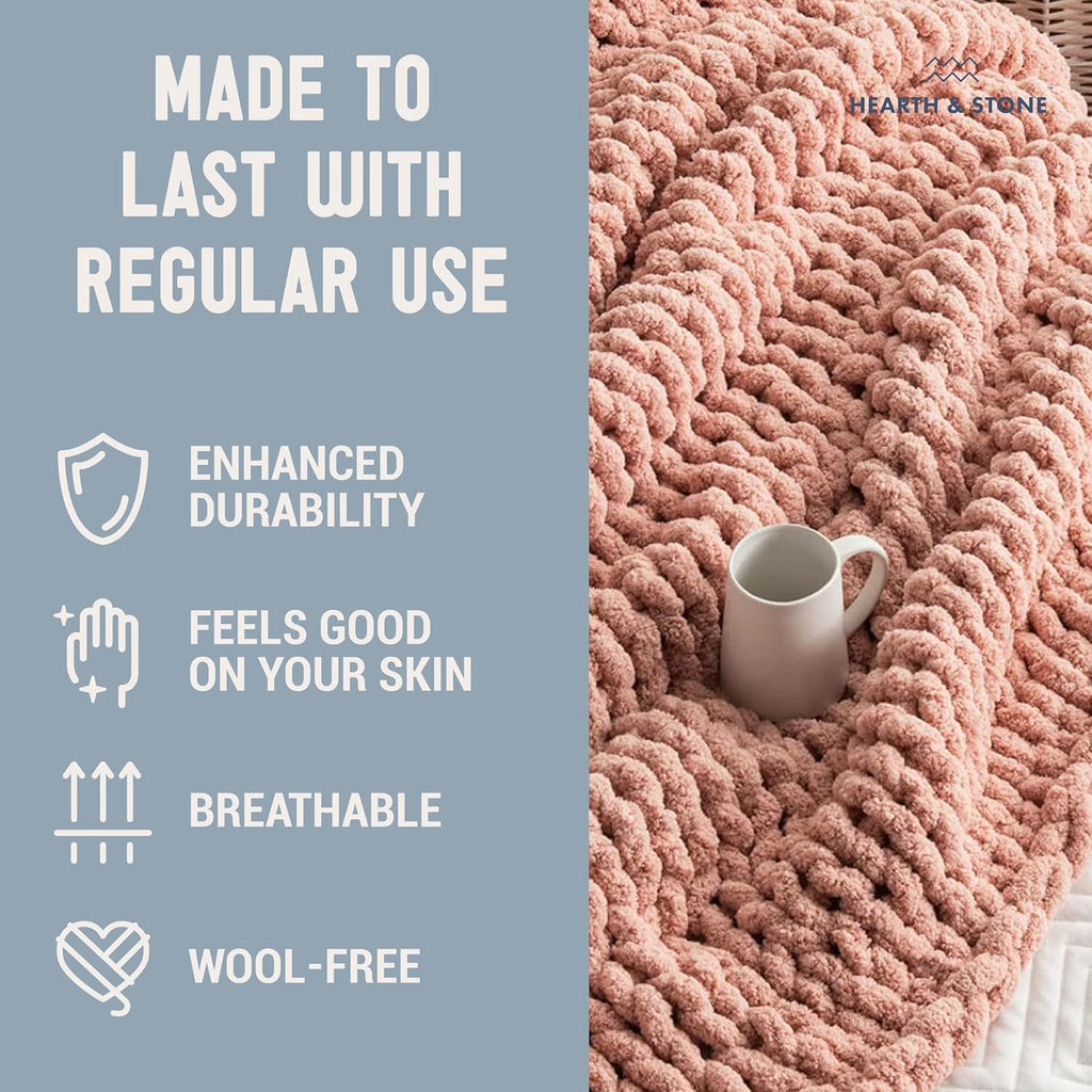 Chunky Knit Blanket Throw - 50"x60" 3.7 lbs.- Soft Chenille Yarn Knitted Blanket -Machine Washable Crochet Blanket