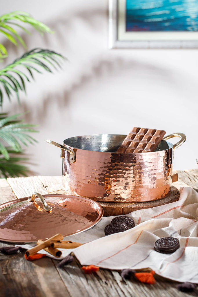 1.2MM Thick Hammered Copper Soup Pot Stew Pan Casserole Dish, 3 Quarts (7.8" x 4")