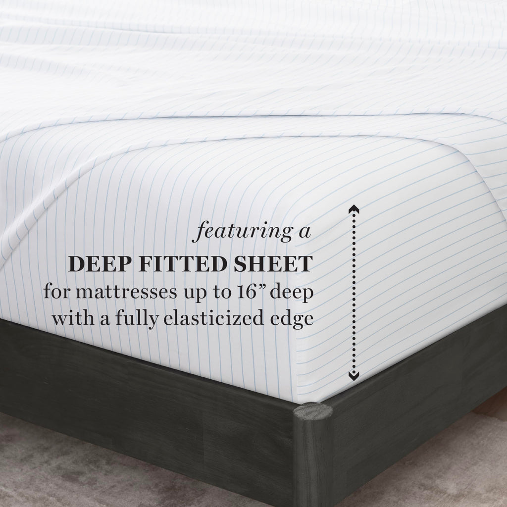 100% Egyptian Cotton 3-Pc Sateen Sheet Set, 400 TC, Light Blue/White, 1 Flat and 1 Fitted Sheet, 1 Std Pillowcase