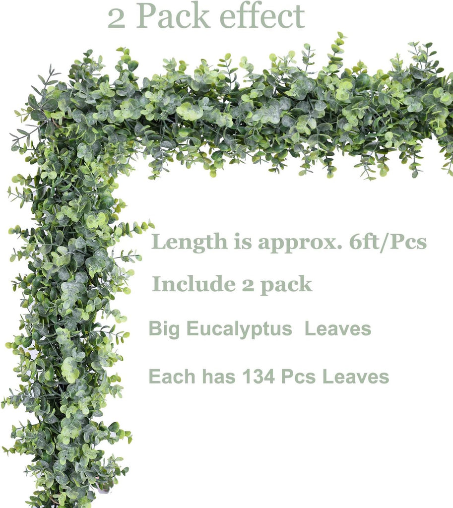 Faux Eucalyptus Garland Plant, Artificial Vines Hanging Eucalyptus Leaves Greenery Garland for Wedding - Set of 6
