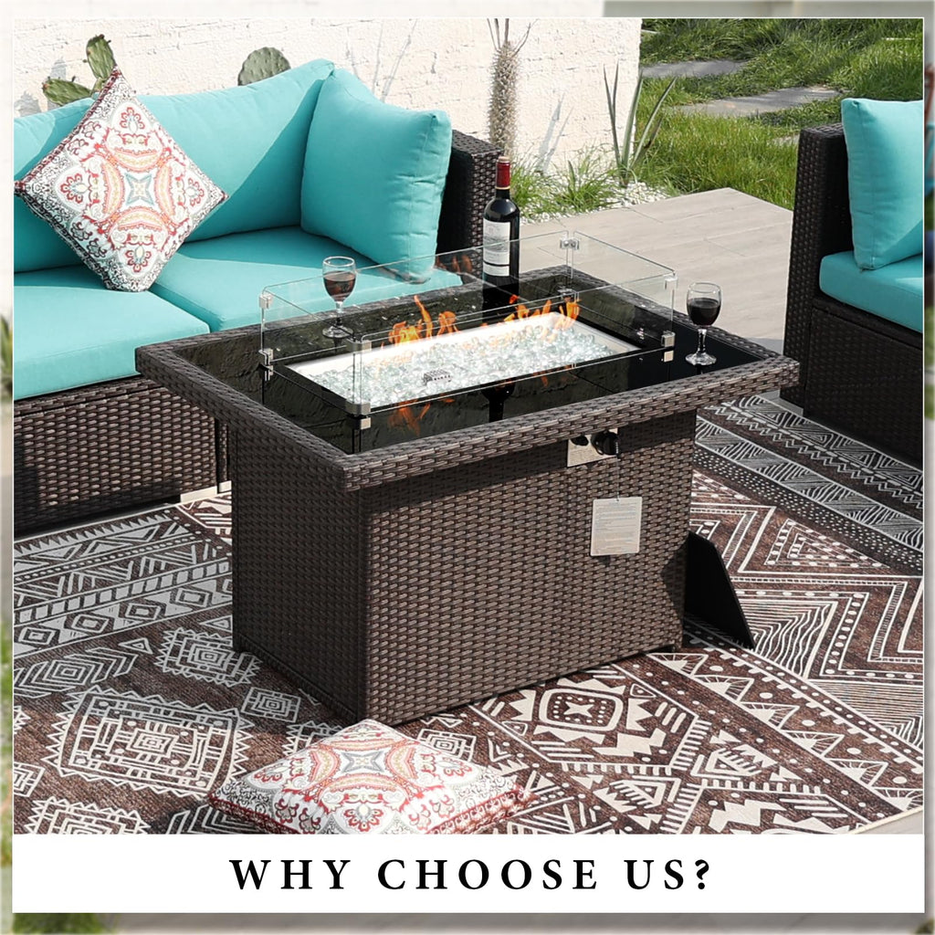 PE Wicker 43" Patio Outdoor Propane Fire Pit Table, Espresso