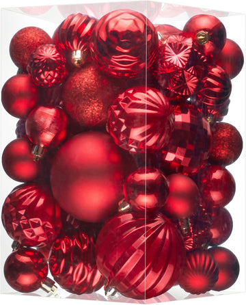 Christmas Tree Balls Ornaments, Red - Set of 47