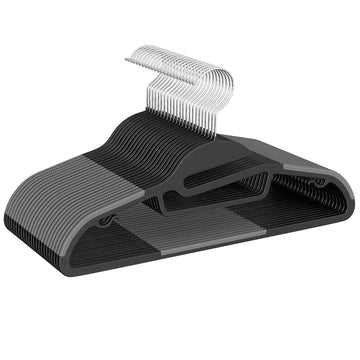 Heavy Duty Plastic Hangers 50 Pack with Non-Slip Design, 0.2 Inches Thick, 360°Swivel Hook Space Saving Organizer