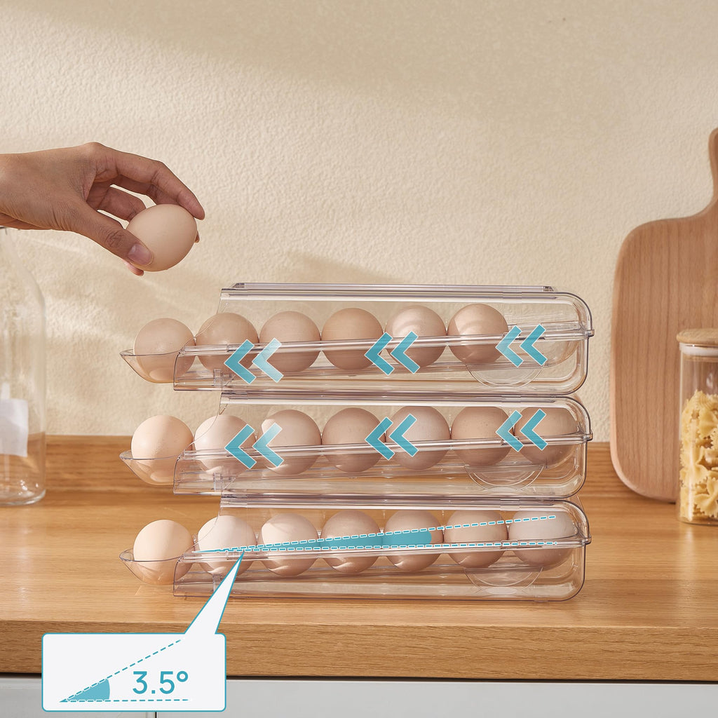 3 Pack Auto Rolling Egg Holder for Fridge, egg container for refrigerator