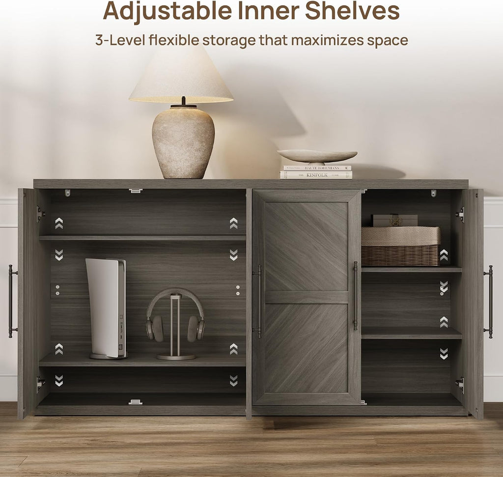 Large Modern Sideboard Buffet Cabinet with 4 Door, Storage Credenza | Modern Sideboard Buffet Cabinets, Large