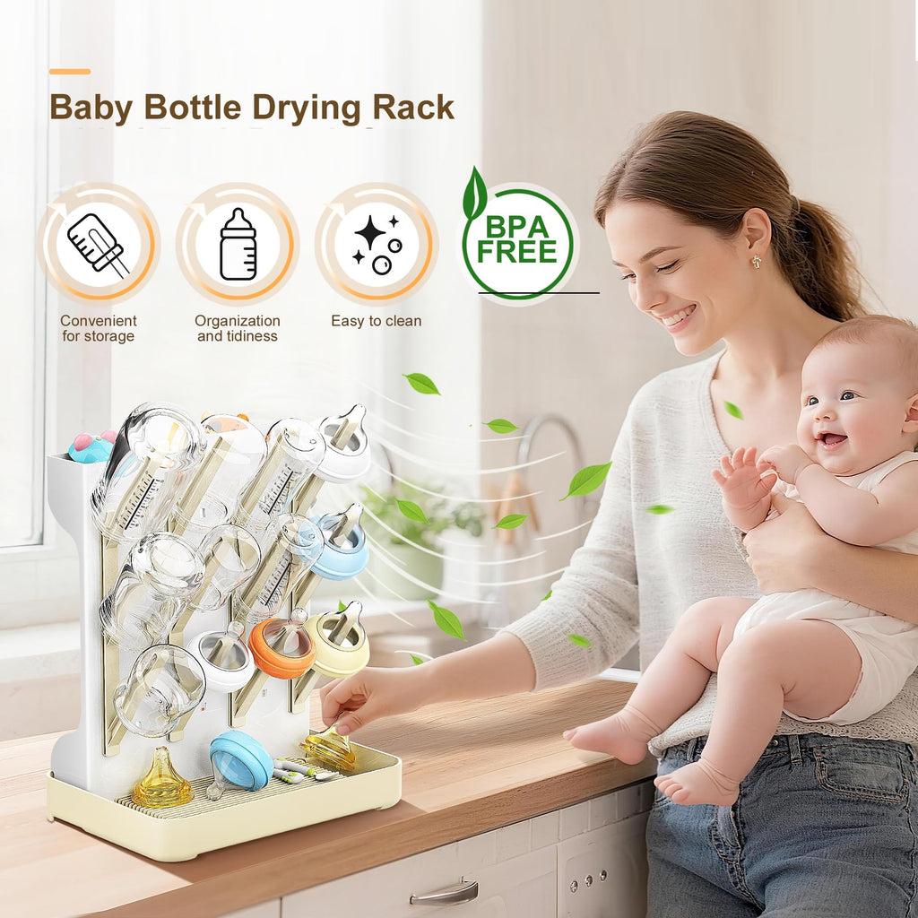 Vertical Baby Bottle Drying Rack, Space-Saving Countertop Storage Stand, BPA-Free Organizer for Baby Bottles and