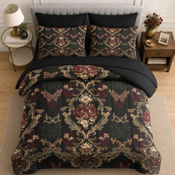 King Comforter Set with Sheets, 7 Pieces Victorian Butterfly Bedding