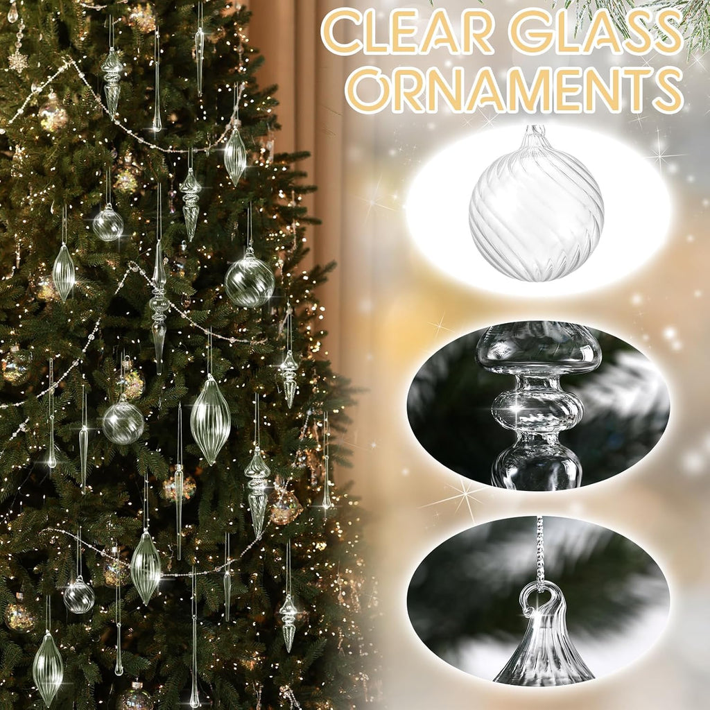 25 Pcs Christmas Clear Glass Ornaments, Finial Teardrop Icicle