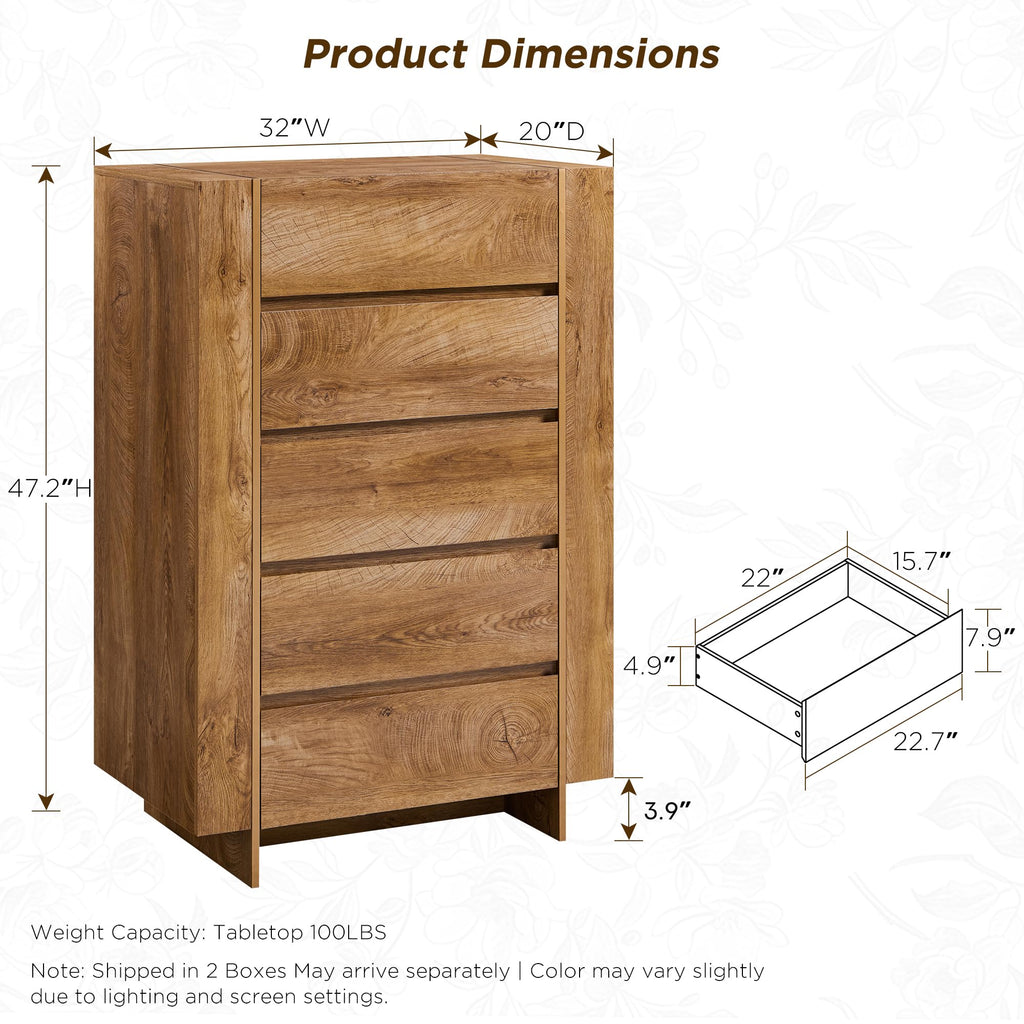 47" Tall 5 Drawer, 20" Depth for More Storage