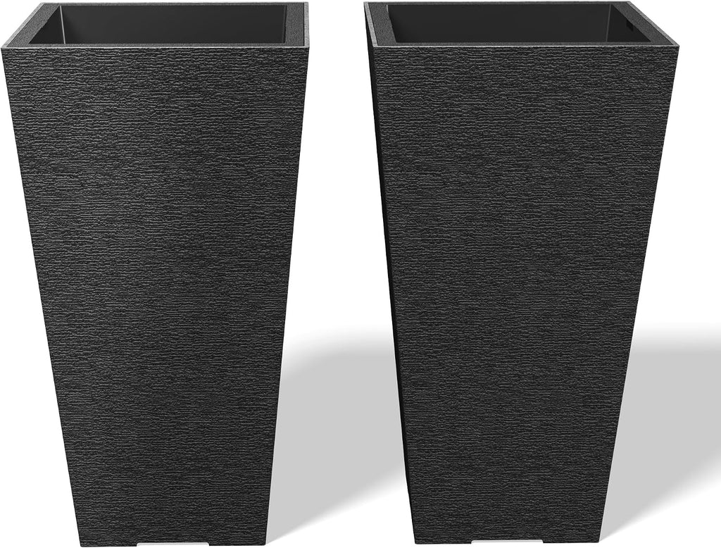 Set of 2 Black Square Planters 22.5" Tall Home & Outdoor | Tapered, Nursery Pot & Outer Cachepot, Indoor Use, Modern