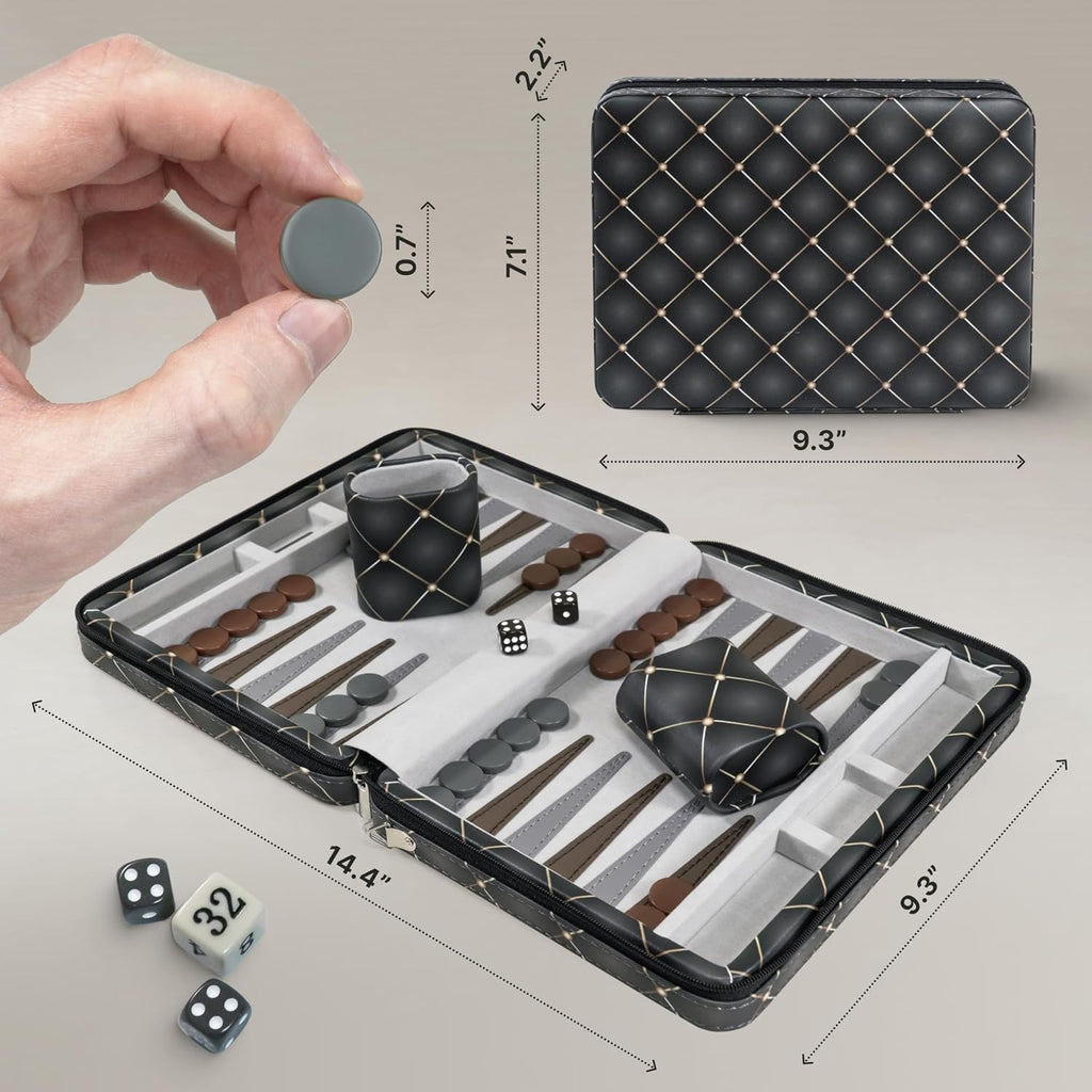 Magnetic Travel Backgammon Sets for Adults - Quality PU Leather Backgammon Board Game for Adults and Kids - 14" Gift
