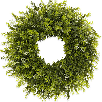 28'' Large Boxwood Wreath for Front Door Porch Window Artificial Boxwood Leaves with White Seed Greenery Outdoor
