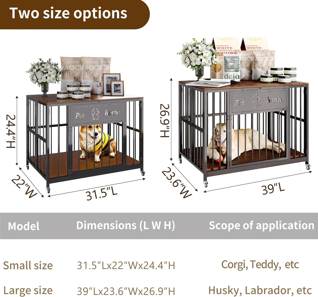 Foldable Dog Crate Furniture for Medium Dogs, Walnut