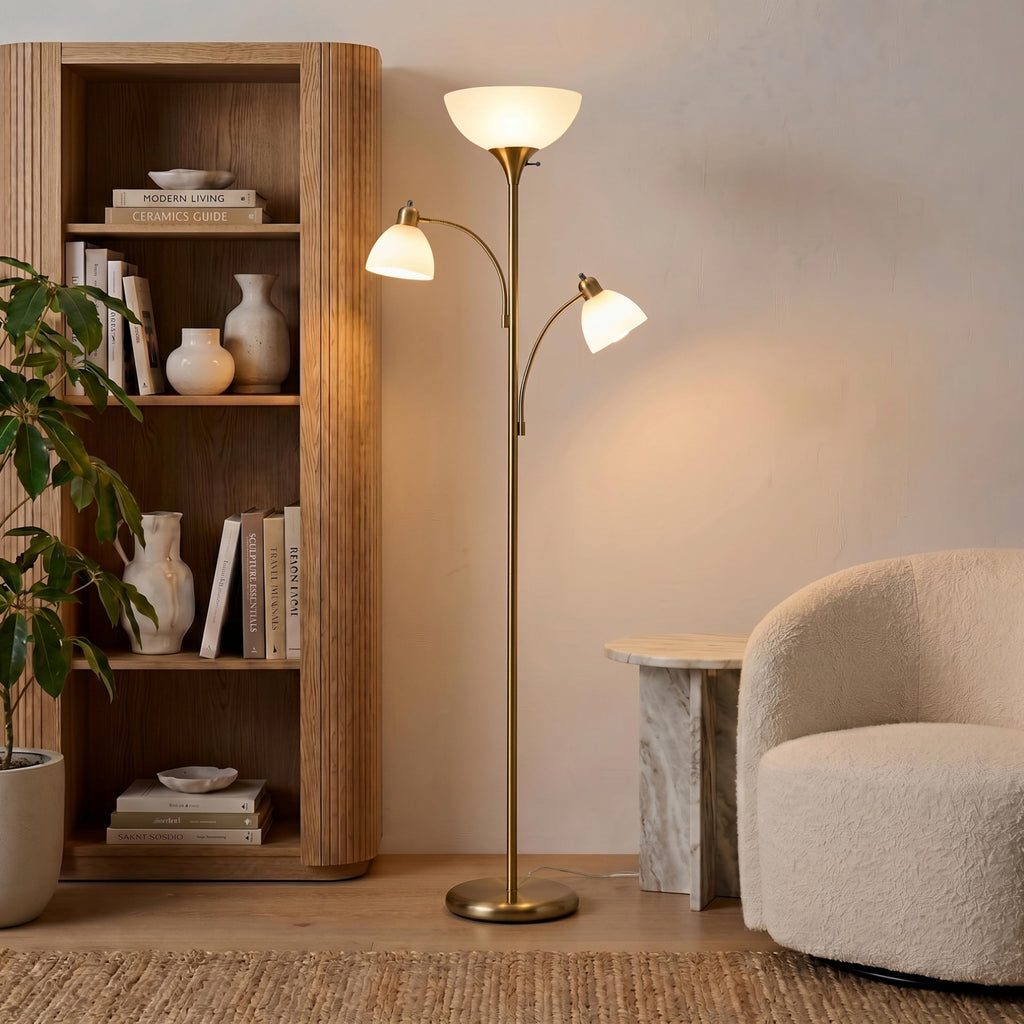 Sky Dome Double LED Floor lamp, Torchiere Super Bright Floor Lamp with 2 Reading Lamps s & Offices - Dimmable Tall