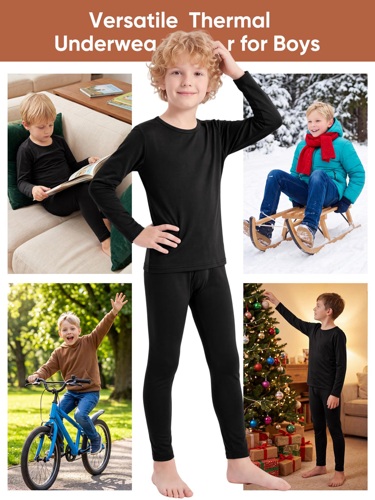Boys Fleece Lined Thermal Set, Kids Soft Warm Long Johns Base Layer