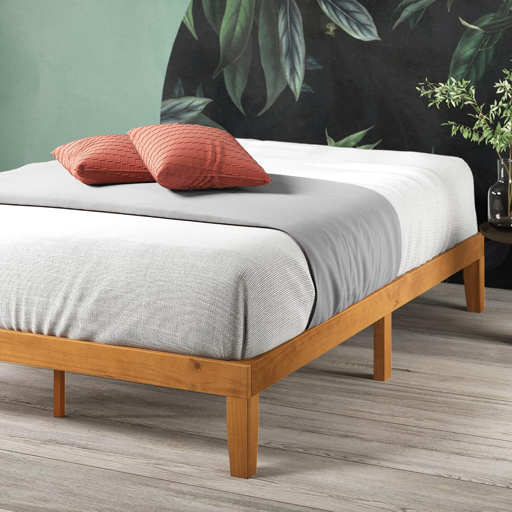 12 Inch Solid Wood Platform Bed / No Boxspring needed / Wood Slat Support / Rustic Pine Finish, Queen (OLB-PWPBO-12Q)