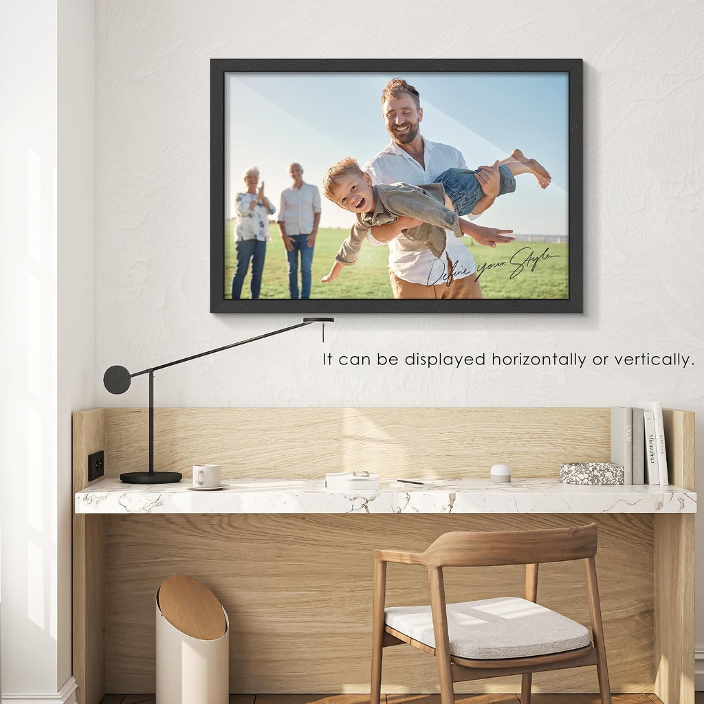 Solid Wood 24x36 Poster Frame 2 Pack, Black Wood Grain 36x24 inch | Horizontal or Vertical Wall Mounting, 36x24