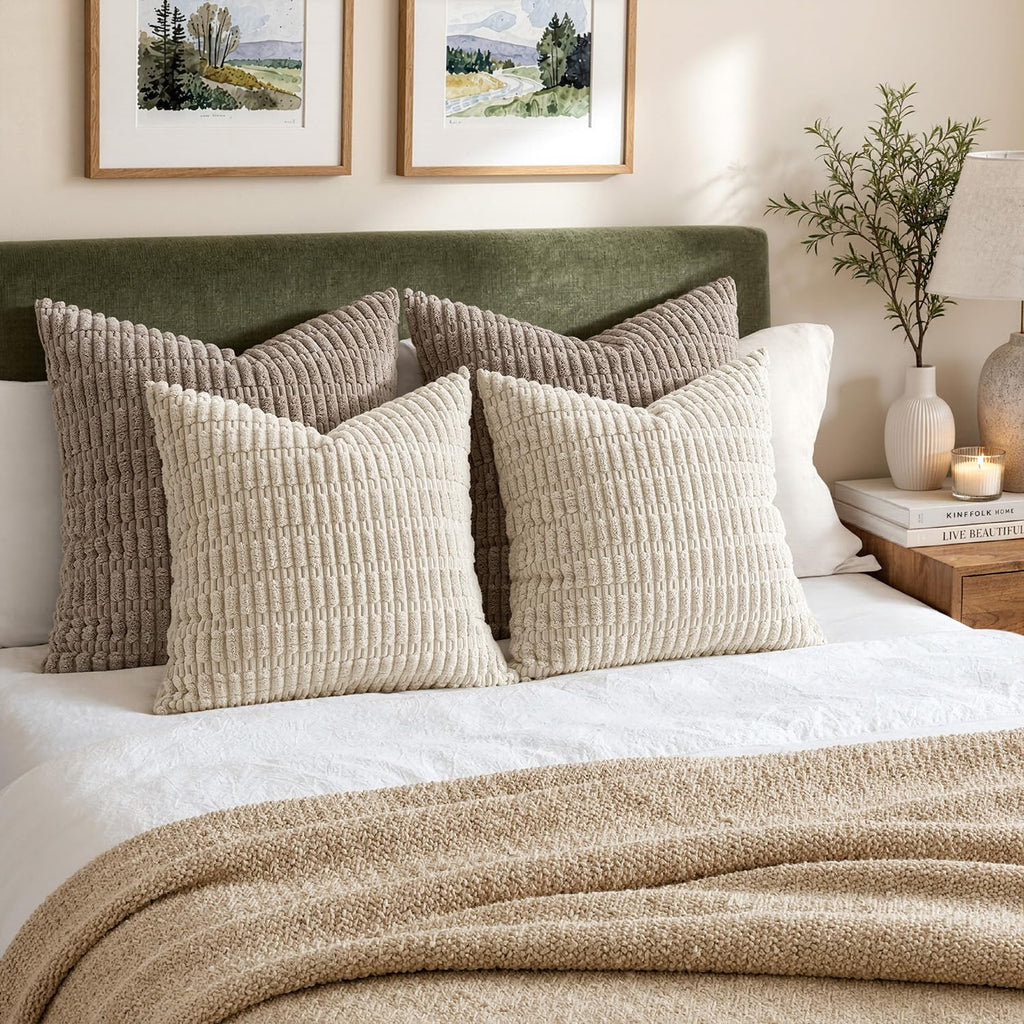 Corduroy Decorative Throw Pillow Covers 20x20 Cream White Pack of 2