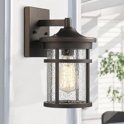 Outdoor Wall Light, Exterior Porch Mount Light Fixture, Outdoor Wall Sconce, Front Door Lantern Lamp with Seeded Glass Shade(Oil Rubbed Bronze, 11.3" Height) A123-B07ZCG4S3K