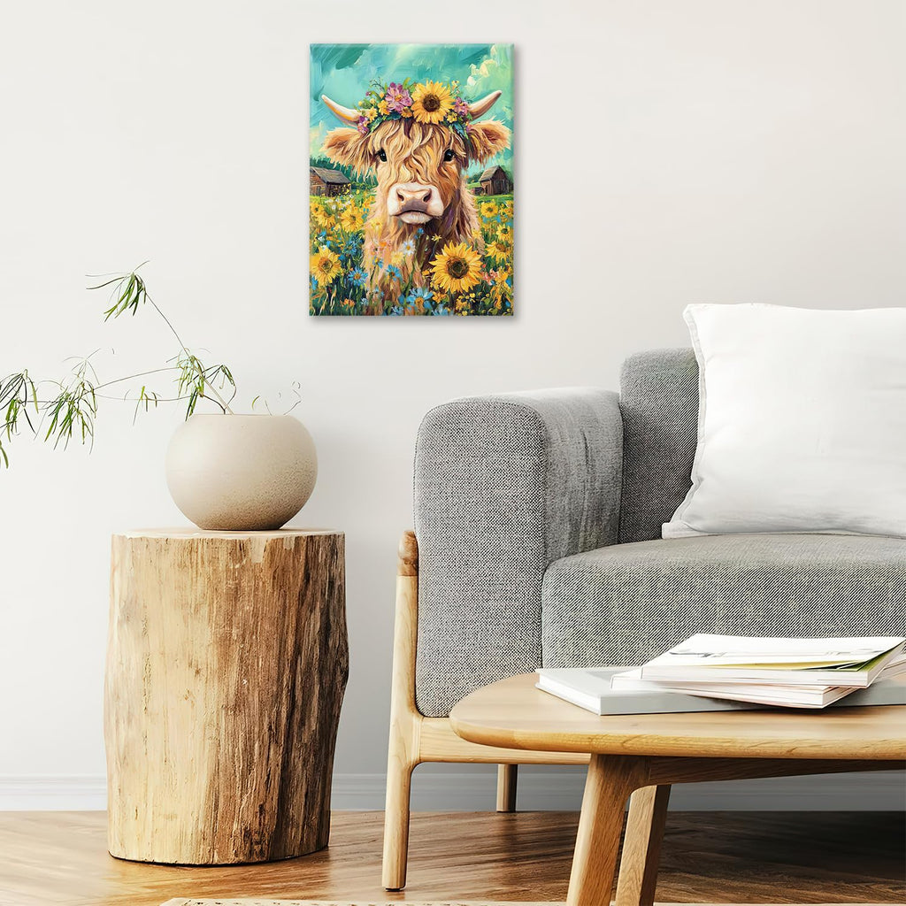 Highland Cow Canvas Wall Art Animal Painting Wall Decor Artwork 16"x24"