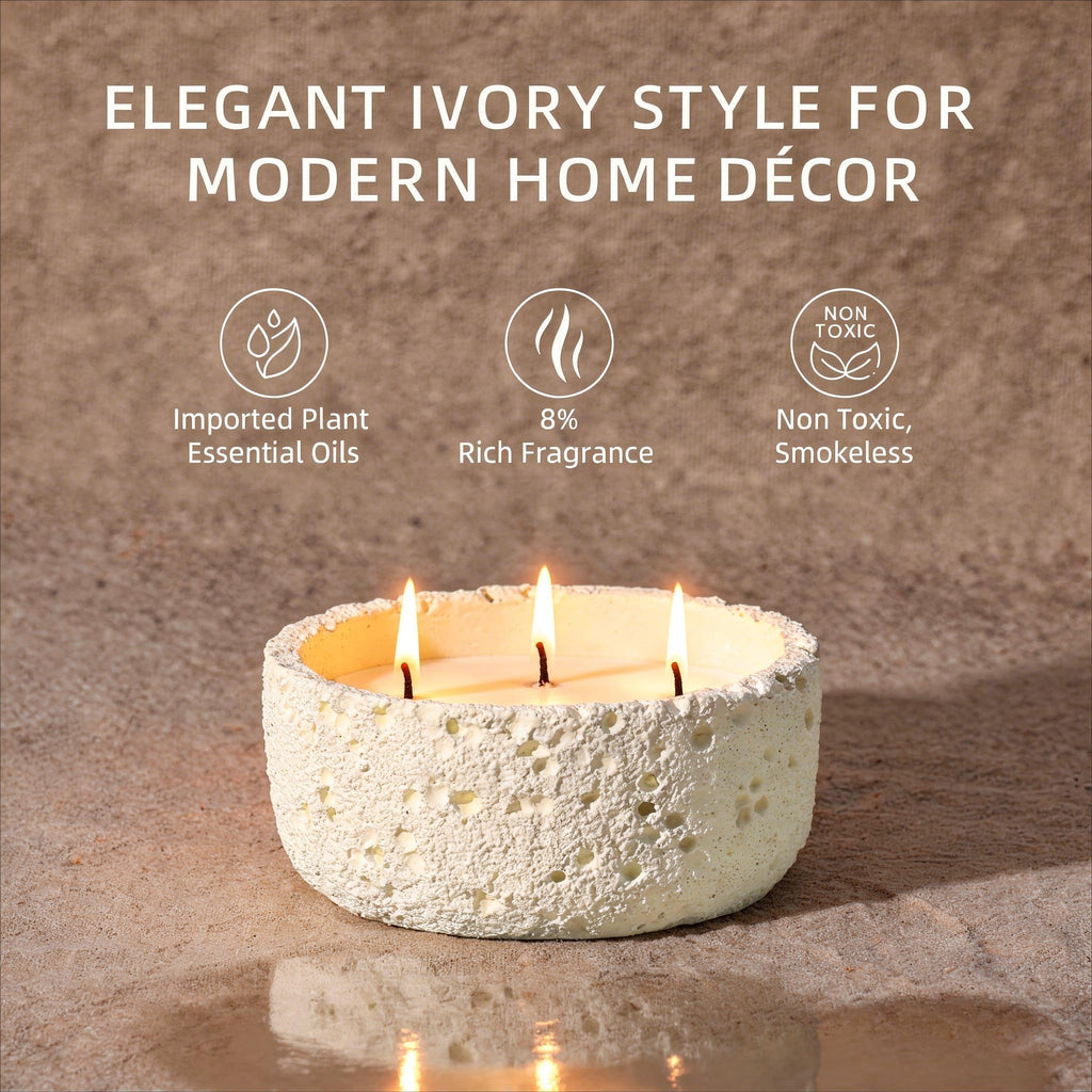 20oz Large Citronella Candles Outdoor, 3 Wick Decorative Candle, Non Toxic Soy Candles for Women, Matte Ivory Ceramic