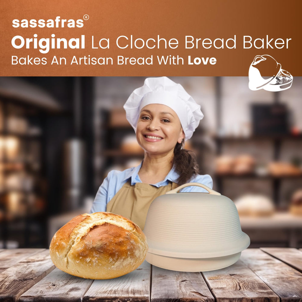 Superstone Stoneware La Cloche Bread Baker, Unglazed, Baking Stone for Bread, Capacity 5QT 12"D x7"H with handle