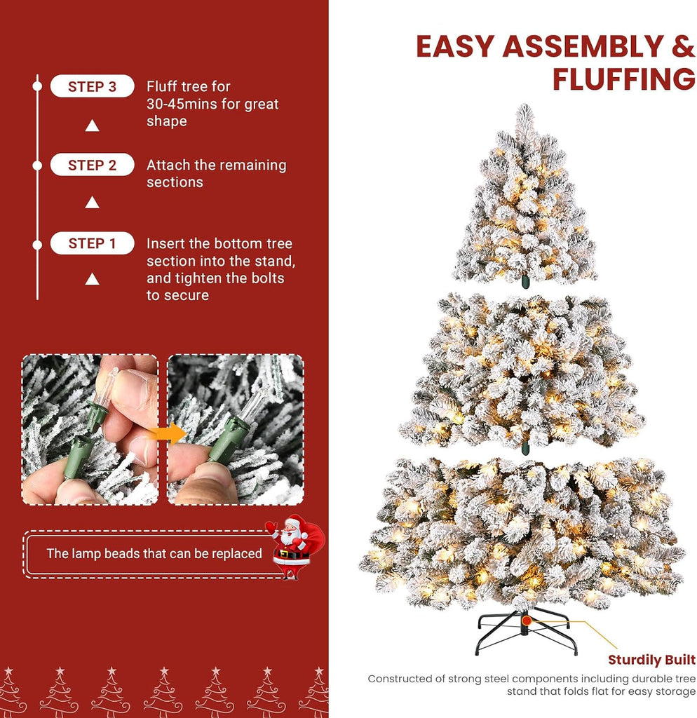 Snow Flocked Spruce Pre-lit Artificial Christmas Tree, White