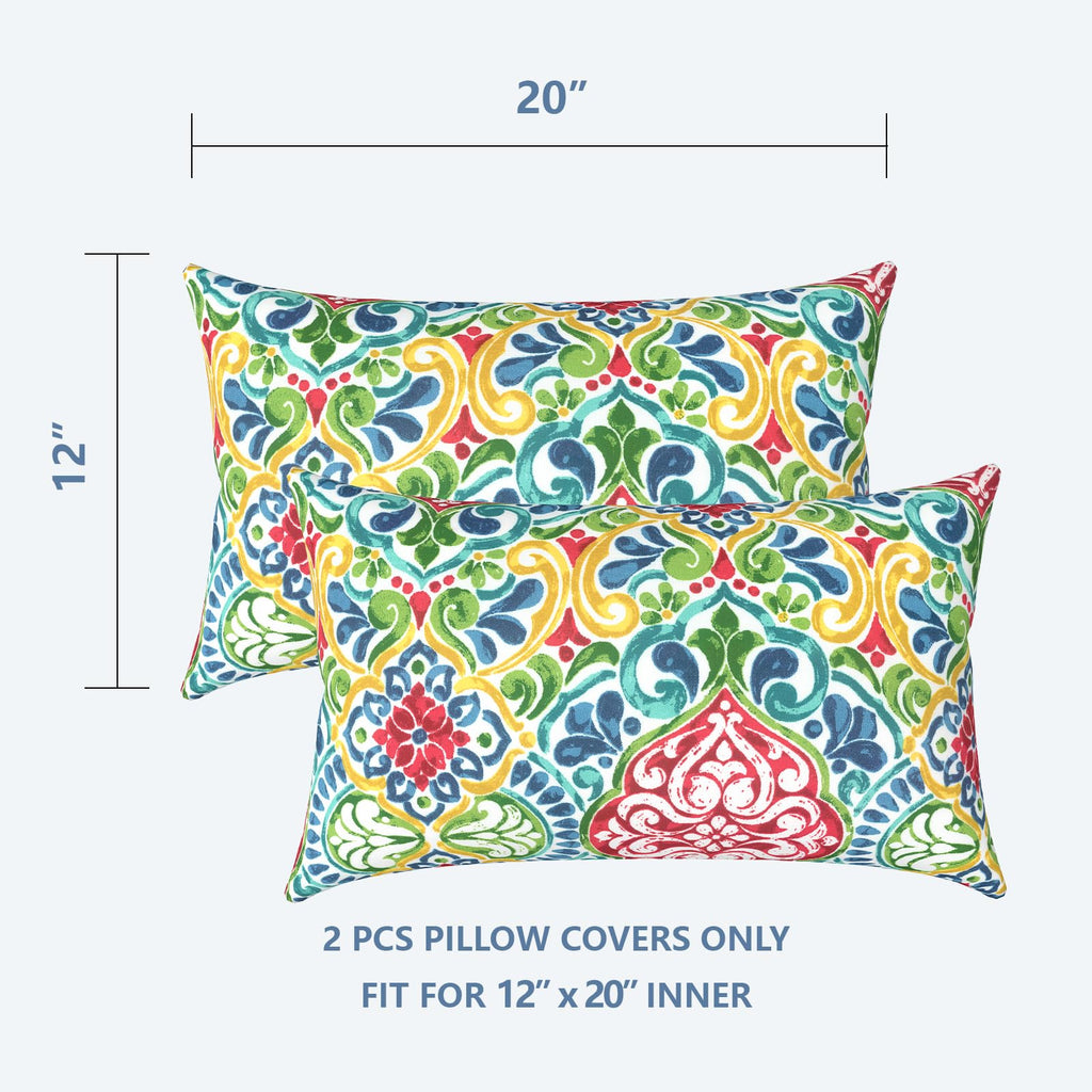 Outdoor Lumbar Pillow Covers Only Set of 2 Patio Decorative Pillow Cases, Water Repellent Lumbar Cushion Cases for