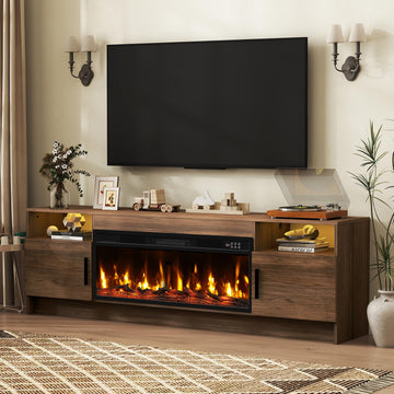 70" Electric Fireplace TV Stand for TVs Up to 80", LED Light Media Console with 36" Electric Heater, Storage Cabinet