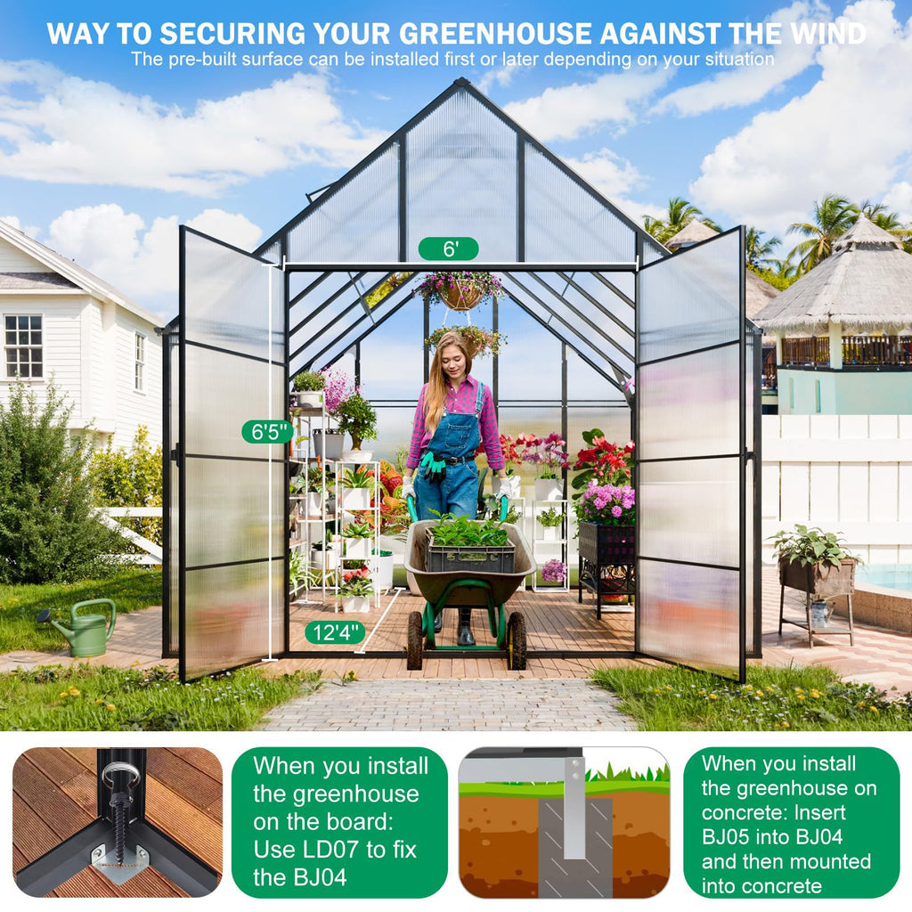 12x10x10 FT Polycarbonate Greenhouse for Outdoors w/2 Windows