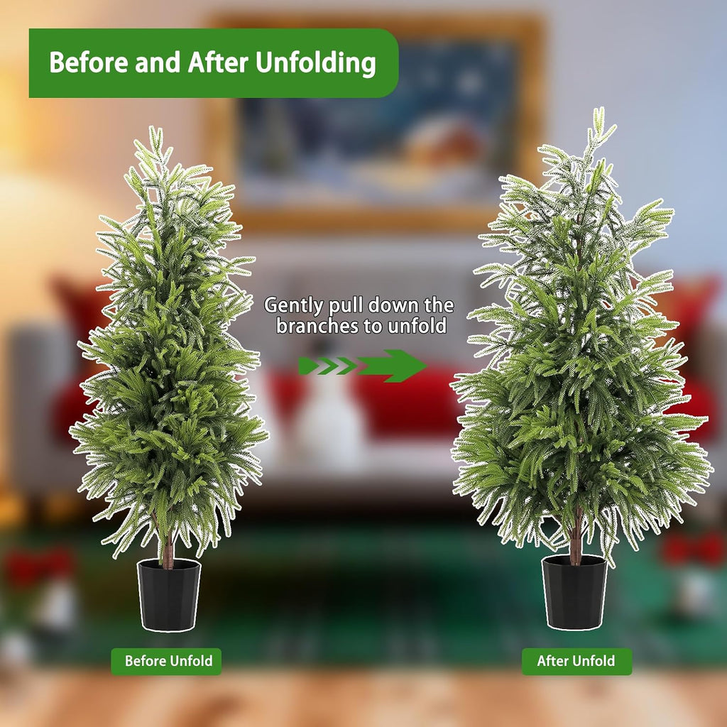 4FT Artificial Norfolk Pine Christmas Tree, Real Touch Faux Potted Tree with Pot for Indoor Outdoor Home Decor