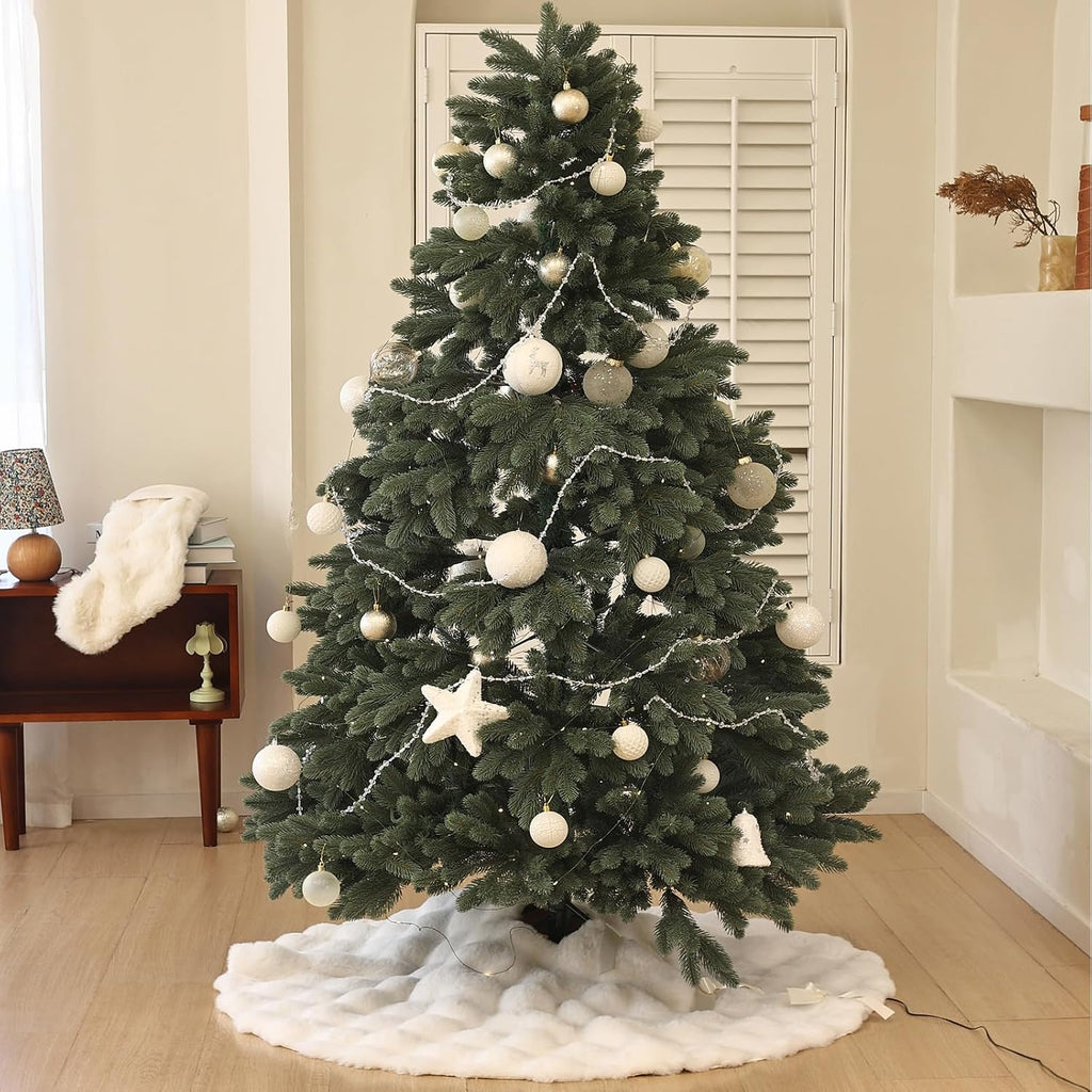 48 inch Large White Christmas Tree Skirt Faux Fur Tree Skirts