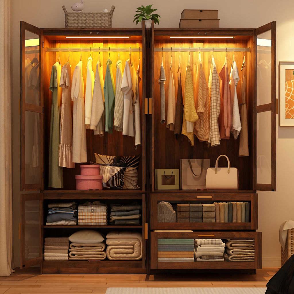 Armoire Wardrobe Closet with Sensor LED Light and Mirror