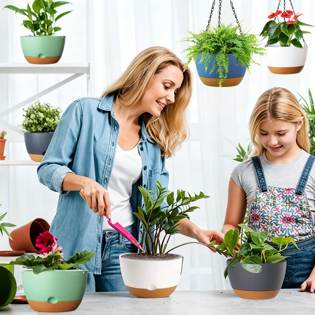 Hanging Planters, 3 Pack, Self-Watering, 10 Inch, White