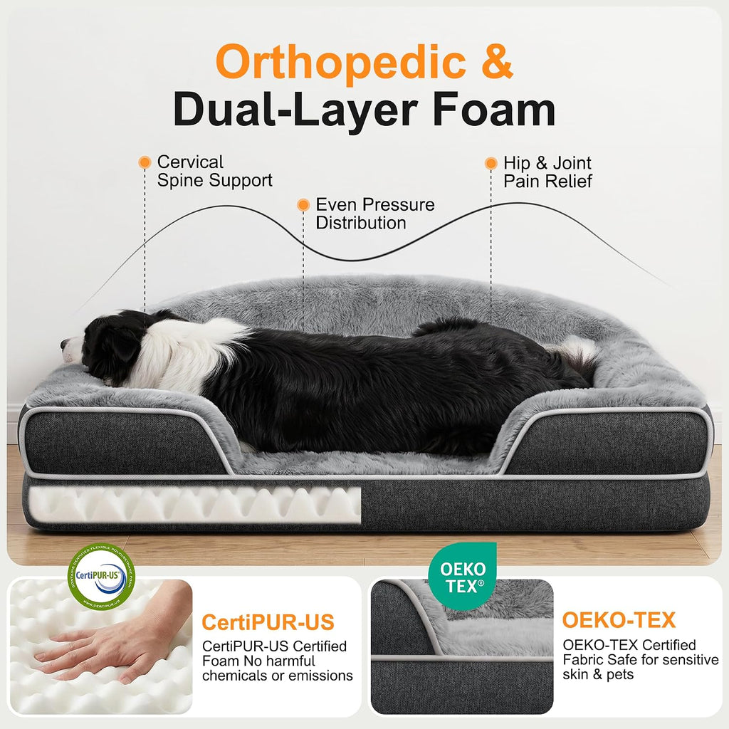Orthopedic Dog Bed for Large Dogs, Washable Pet Couch Bed