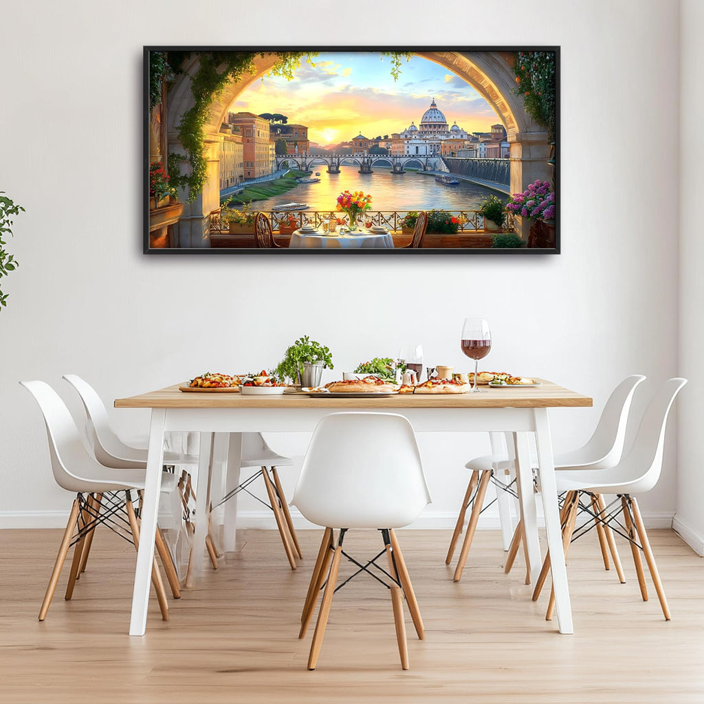 Tiber River in Rome Italy Large Wall Framed Wall Decor, Cityscape Pictures Oversized Canvas Print Painting Modern