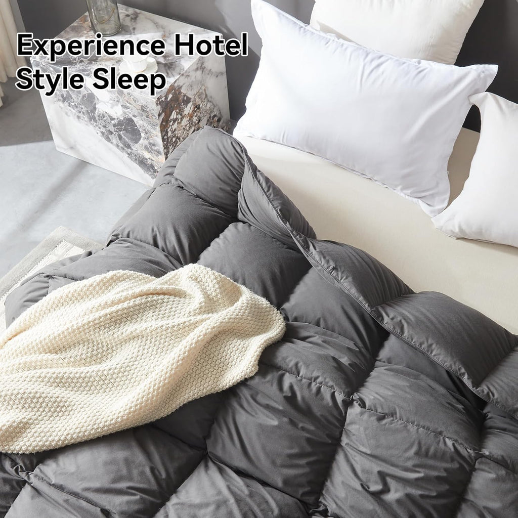 Goose Feather Down Fiber Comforter Queen, 100% Organic Cotton Fabric Duvet Insert,1200TC,750+Fill Po