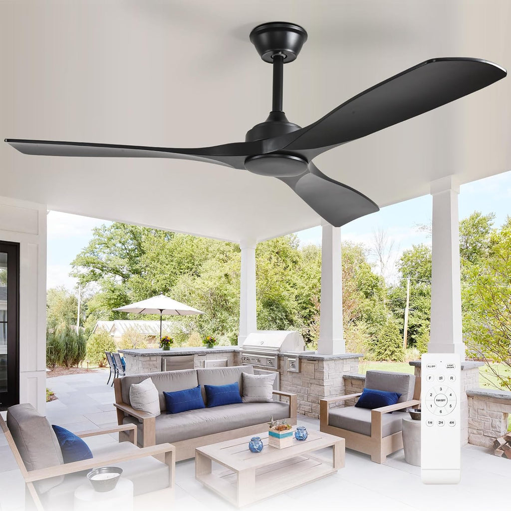 52 Inch 3 Blade Indoor Outdoor Fans for Patios - Black Ceiling Fan No Light Remote APP Control Ultra Quiet DC Motor Reversible 6 Speed Timer A101-B0C4H7H427