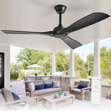 52 Inch 3 Blade Indoor Outdoor Fans for Patios - Black Ceiling Fan No Light Remote APP Control Ultra Quiet DC Motor Reversible 6 Speed Timer A101-B0C4H7H427