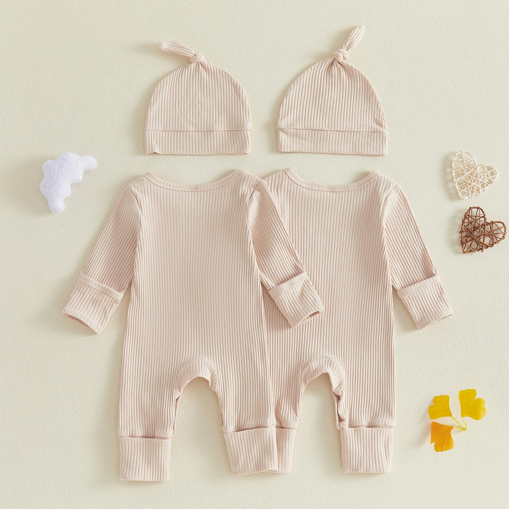 Newborn Baby Boy Girl Twins Matching Outfits Knit Romper Jumpsuit, Who, NB