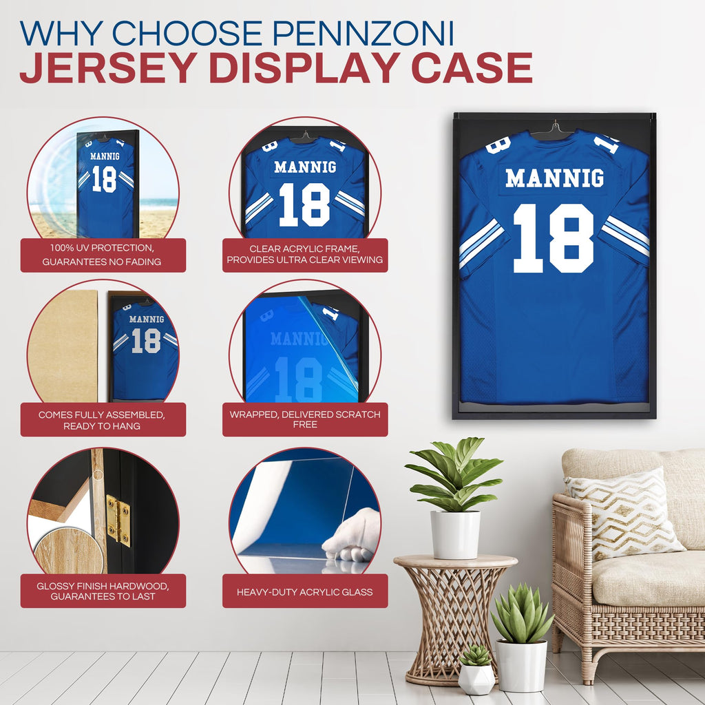 Jersey Frame Display Case - Crystal Clear Acrylic Jersey Frame for Baseball, Football, Hockey, Soccer & Basketball