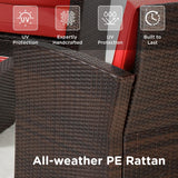 4 Piece Patio Furniture Sets, Wicker Conversation Set 4 All-Weather Outdoor Sectional Patio Sofa for Porch Deck with Red Cushion Brown Rattan Sofa Chair A106-B0DBPS1W4P