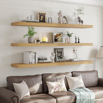 60 Inch Long Floating Shelves for Wall Set of 3, Solid Wood Natural Floating Shelves 10in Depth, 5ft Large Wall Shelf