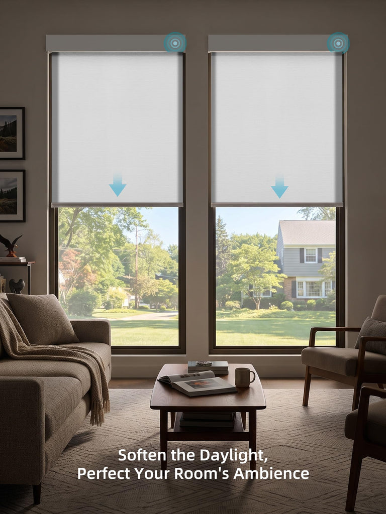 Motorized Smart Roller Shades, 70% Blackout Essential White