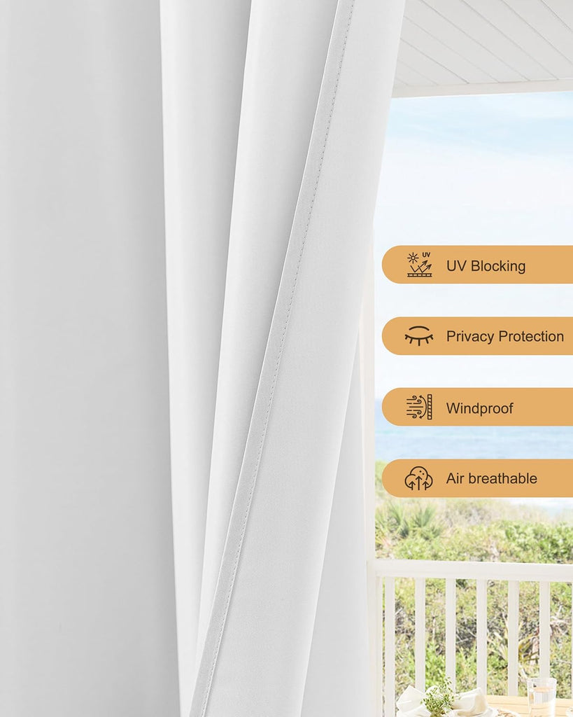 Outdoor Curtains Waterproof Rod Pocket 6 Pcs 54x84 Inch White | Weatherproof Privacy Screens, Built-In Top Slots
