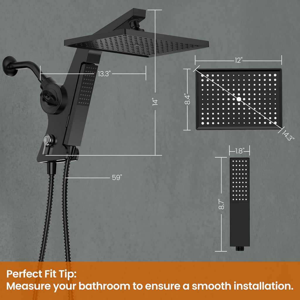 12-Inch Filtered Rain Shower Head with Handheld Spray Combo Matte Black